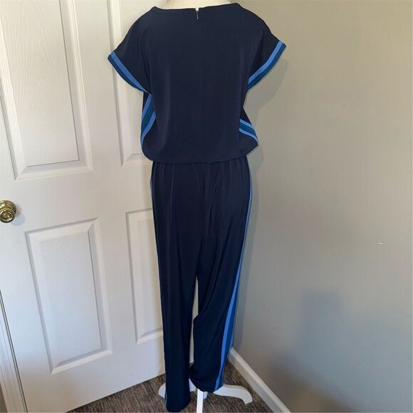 Tommy Hilfiger Women's Side Stripe Drawstring Blue V-Neck Jumpsuit Size 8 - Picture 4 of 16